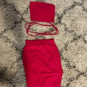Pink Two Piece Skirt Set